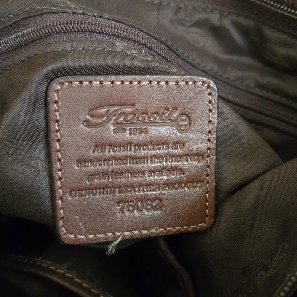 Fossil Brown Pebbled Leather Shoulder Bag Purse - Picture 9 of 11